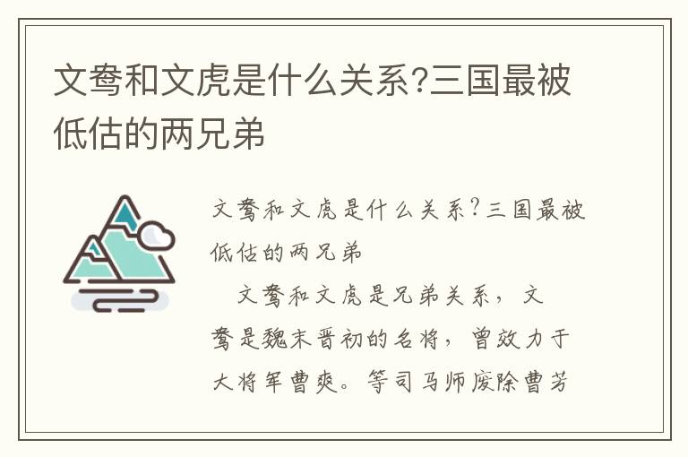文鴦和文虎是什么關(guān)系?三國最被低估的兩兄弟