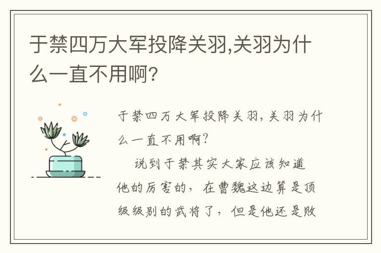 于禁四萬大軍投降關羽,關羽為什么一直不用啊?