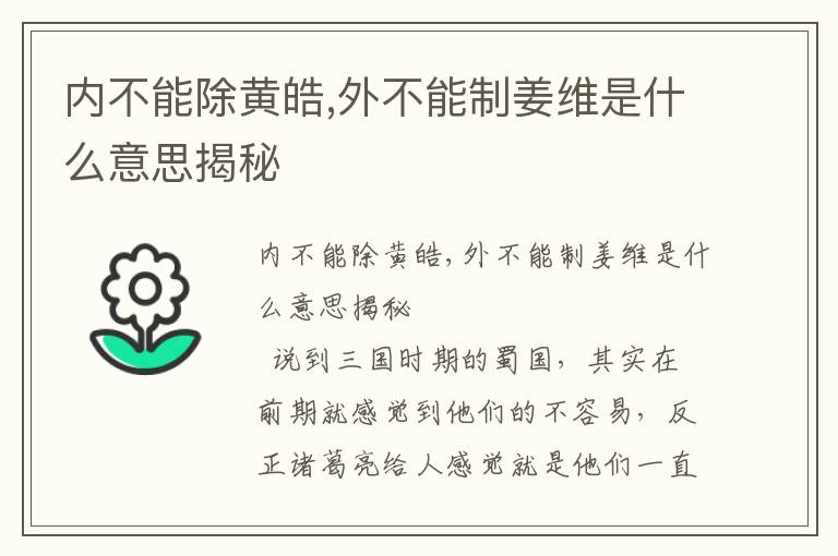 內(nèi)不能除黃皓,外不能制姜維是什么意思揭秘