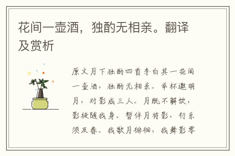 花間一壺酒，獨酌無相親。翻譯及賞析