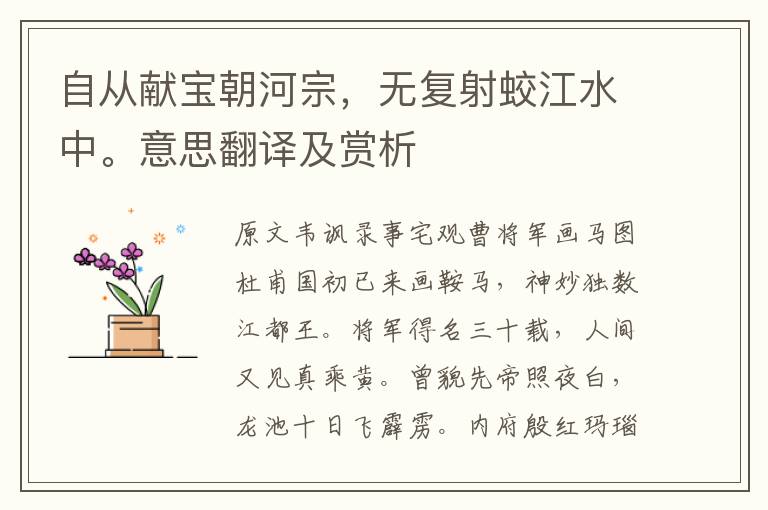 自從獻(xiàn)寶朝河宗，無復(fù)射蛟江水中。意思翻譯及賞析