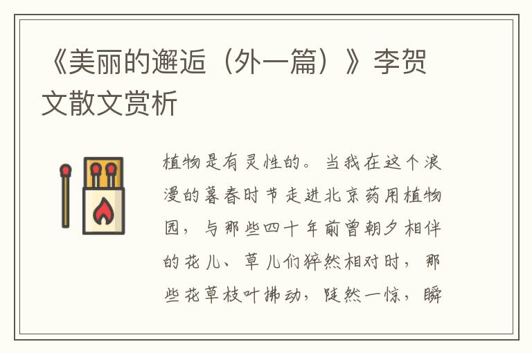 《美麗的邂逅（外一篇）》李賀文散文賞析