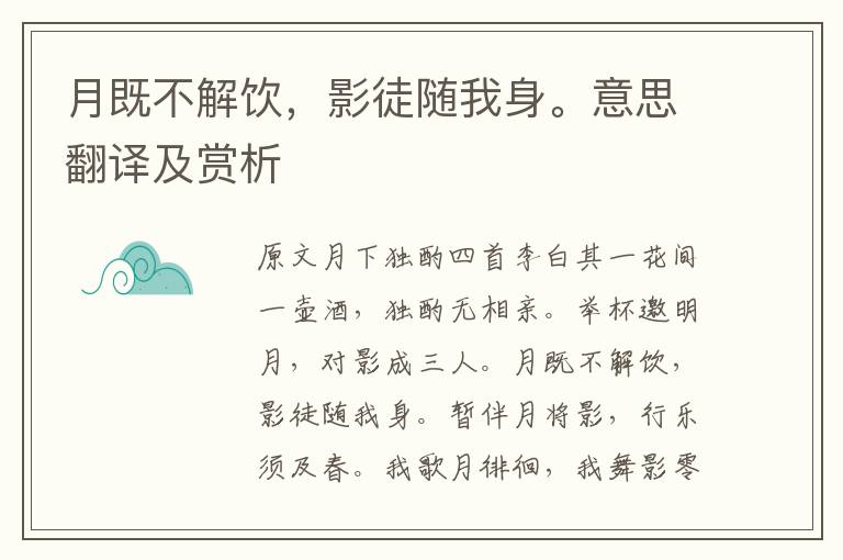 月既不解飲，影徒隨我身。意思翻譯及賞析