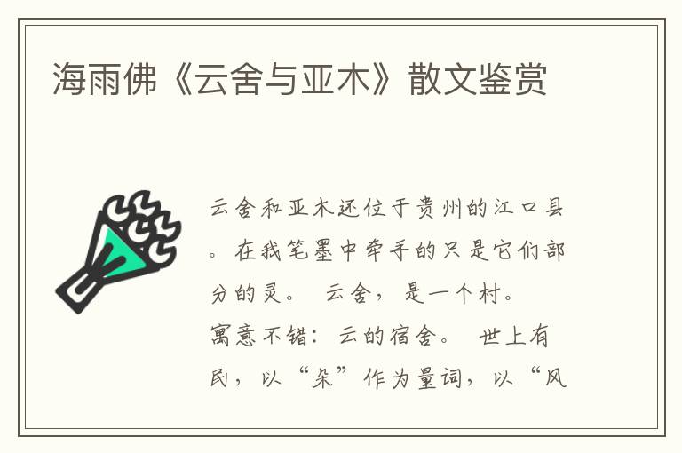 海雨佛《云舍與亞木》散文鑒賞