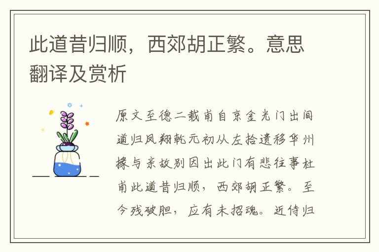 此道昔歸順，西郊胡正繁。意思翻譯及賞析