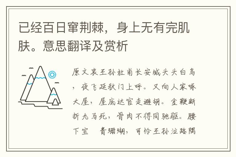 已經百日竄荊棘，身上無有完肌膚。意思翻譯及賞析