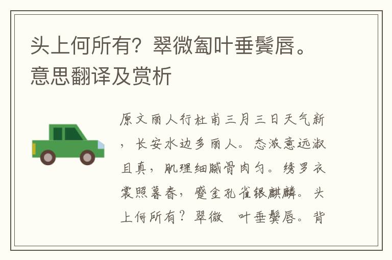 頭上何所有？翠微?葉垂鬢唇。意思翻譯及賞析