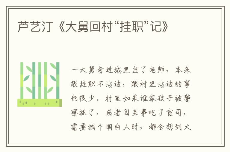 蘆藝汀《大舅回村“掛職”記》