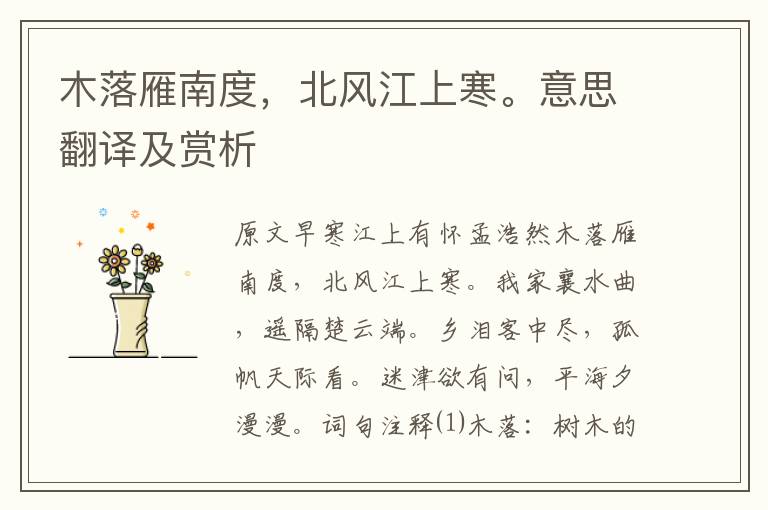 木落雁南度，北風(fēng)江上寒。意思翻譯及賞析