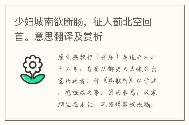 少婦城南欲斷腸，征人薊北空回首。意思翻譯及賞析