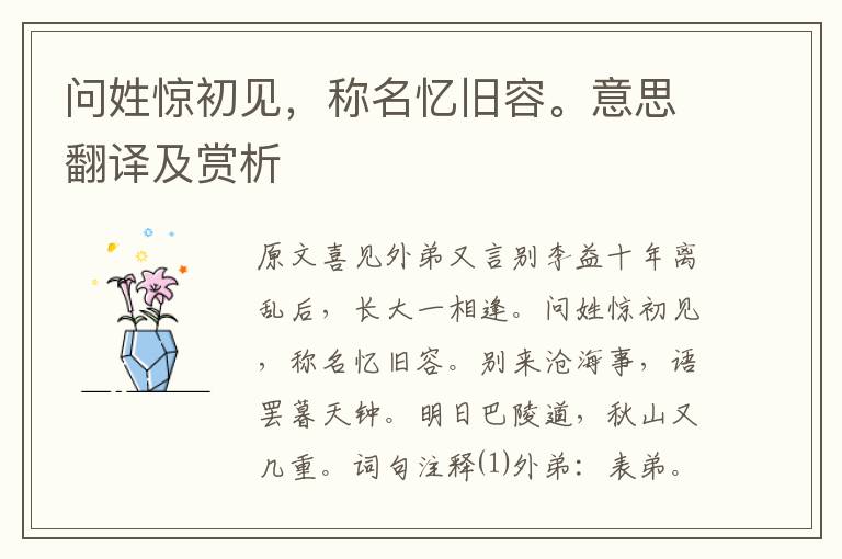 問姓驚初見，稱名憶舊容。意思翻譯及賞析
