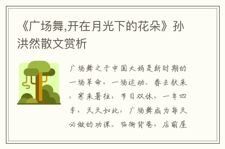 《廣場舞,開在月光下的花朵》孫洪然散文賞析
