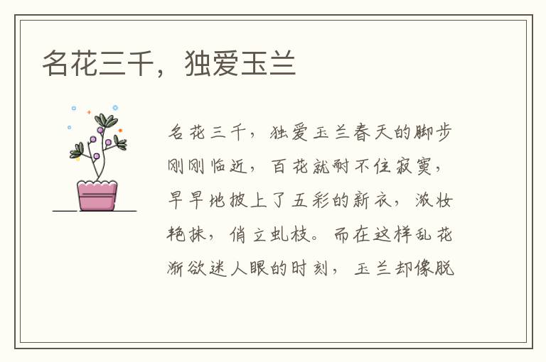 名花三千，獨(dú)愛(ài)玉蘭