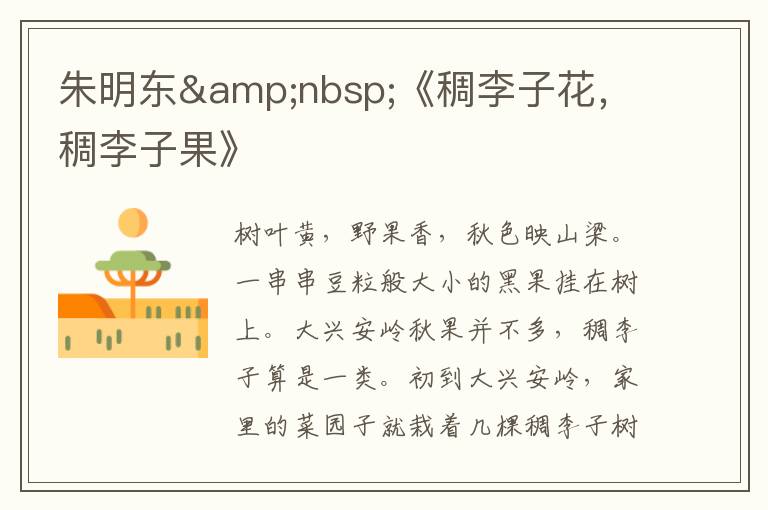 朱明東&nbsp;《稠李子花，稠李子果》