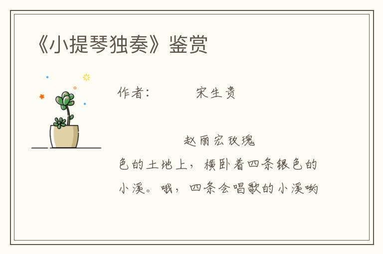 《小提琴獨奏》鑒賞