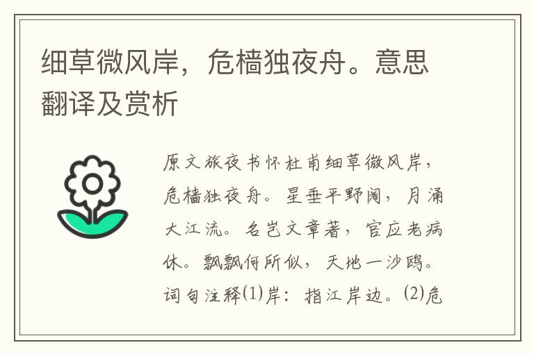 細草微風岸，危檣獨夜舟。意思翻譯及賞析