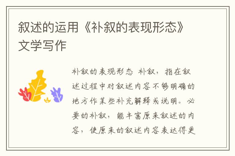 敘述的運用《補敘的表現形態》文學寫作