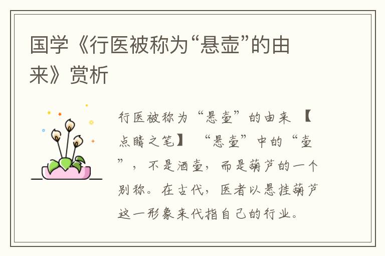 國學《行醫(yī)被稱為“懸壺”的由來》賞析
