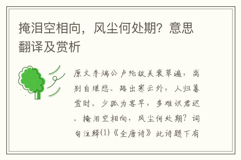 掩淚空相向，風塵何處期？意思翻譯及賞析
