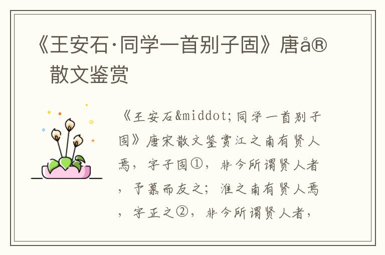 《王安石·同學一首別子固》唐宋散文鑒賞