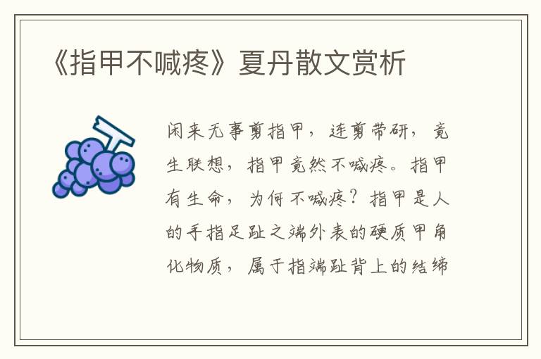 《指甲不喊疼》夏丹散文賞析