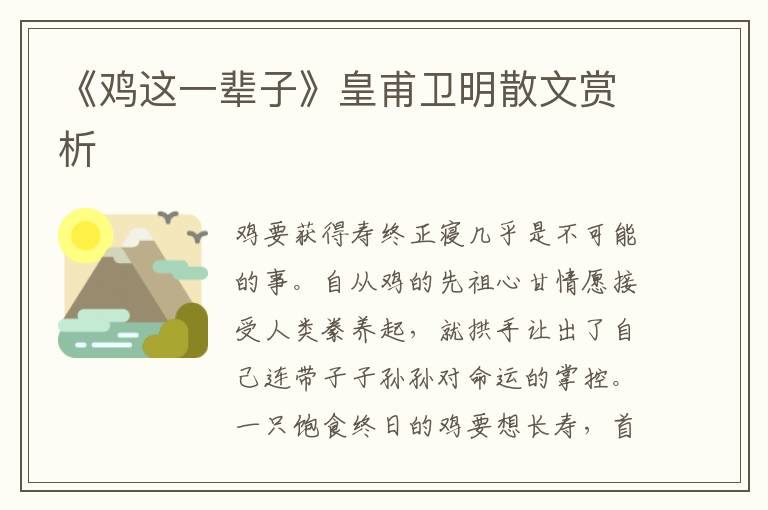 《雞這一輩子》皇甫衛明散文賞析