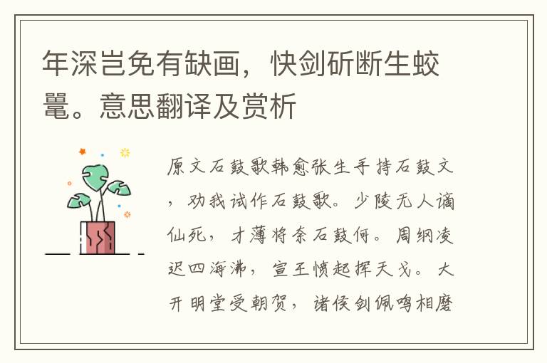 年深豈免有缺畫，快劍斫斷生蛟鼉。意思翻譯及賞析