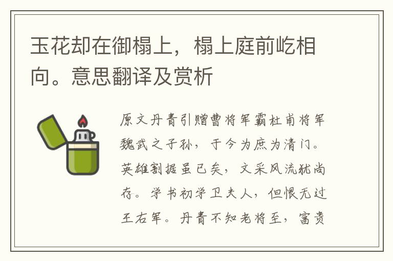 玉花卻在御榻上，榻上庭前屹相向。意思翻譯及賞析