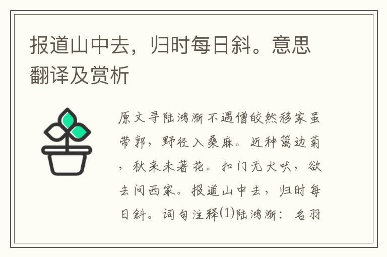 報道山中去，歸時每日斜。意思翻譯及賞析