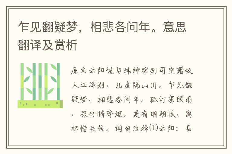乍見翻疑夢(mèng)，相悲各問年。意思翻譯及賞析