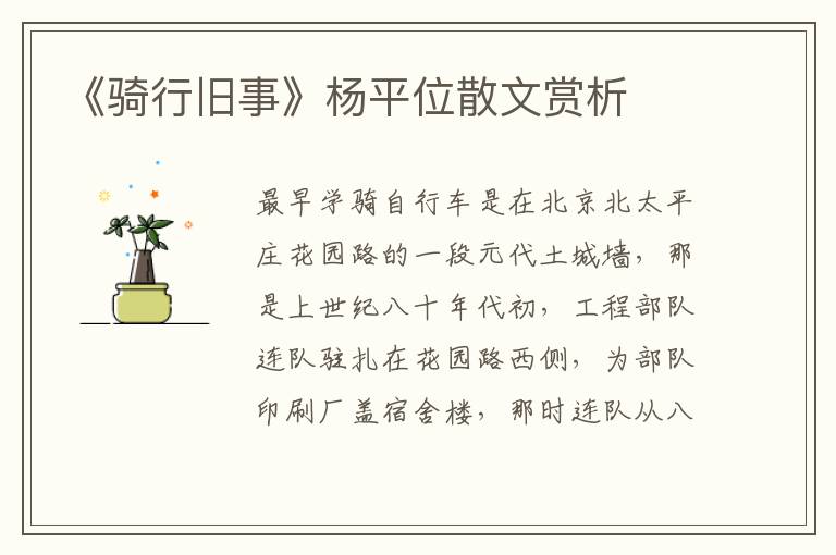 《騎行舊事》楊平位散文賞析