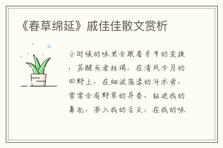 《春草綿延》戚佳佳散文賞析