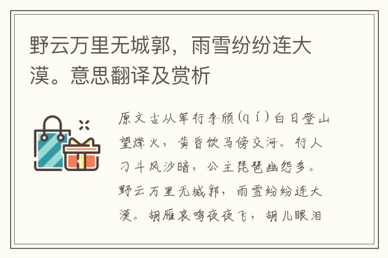 野云萬里無城郭，雨雪紛紛連大漠。意思翻譯及賞析