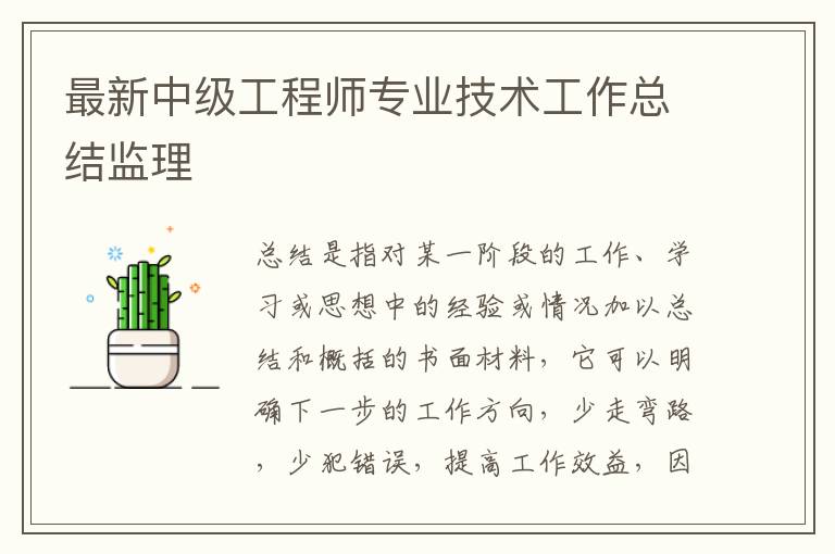 最新中級工程師專業技術工作總結監理